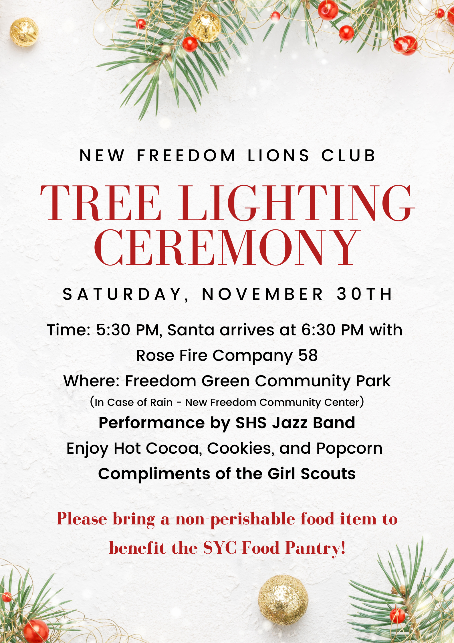 New Freedom Lions - Tree Lighting Ceremony